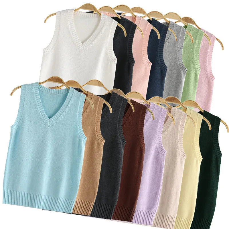 

2025 Girls Secondary School Uniform Sweater Vest Female Waistcoat Sleeveless Cosplay Anime Knitting Coat
