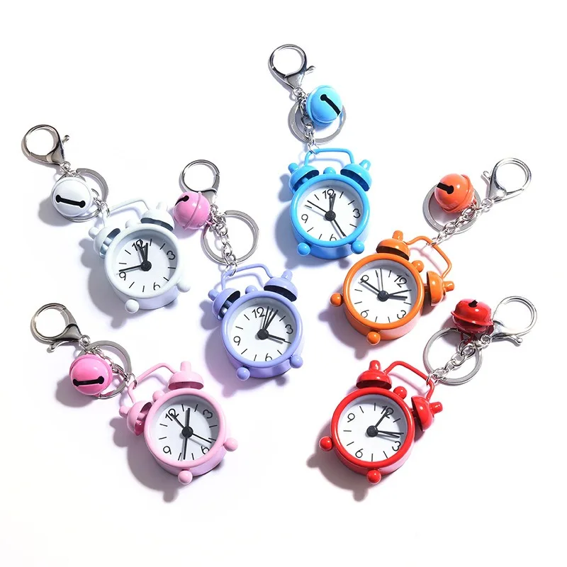 Pastel Colorful Clock Charm Trendy Metal Round Bell Keyring Luxury Backpack Zipper Key Fob Creative Vehicle Ornament Key Ring