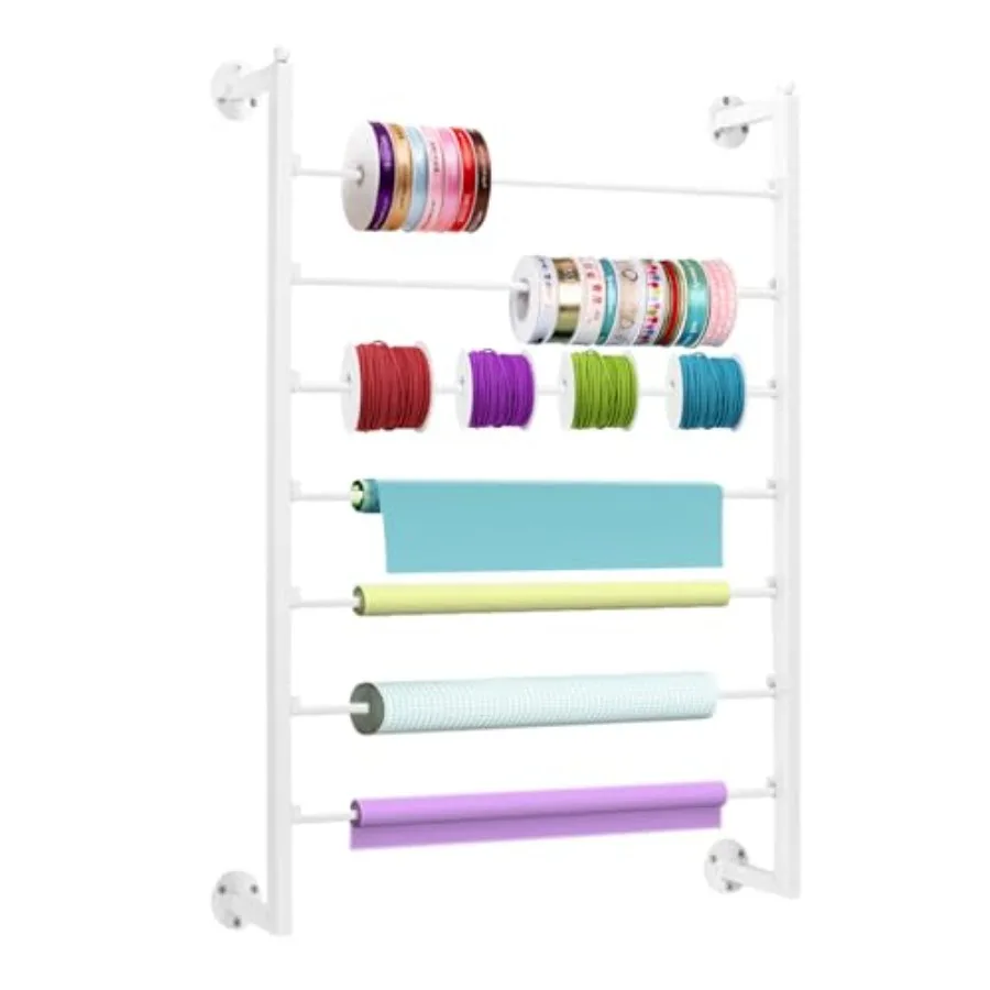 

31.5-inch Wall Mounted Ribbon Storage Organizer 7-Tier Large Capacity Metal Rack for Craft Room Flower Shop Cake Shop Gift Wrap