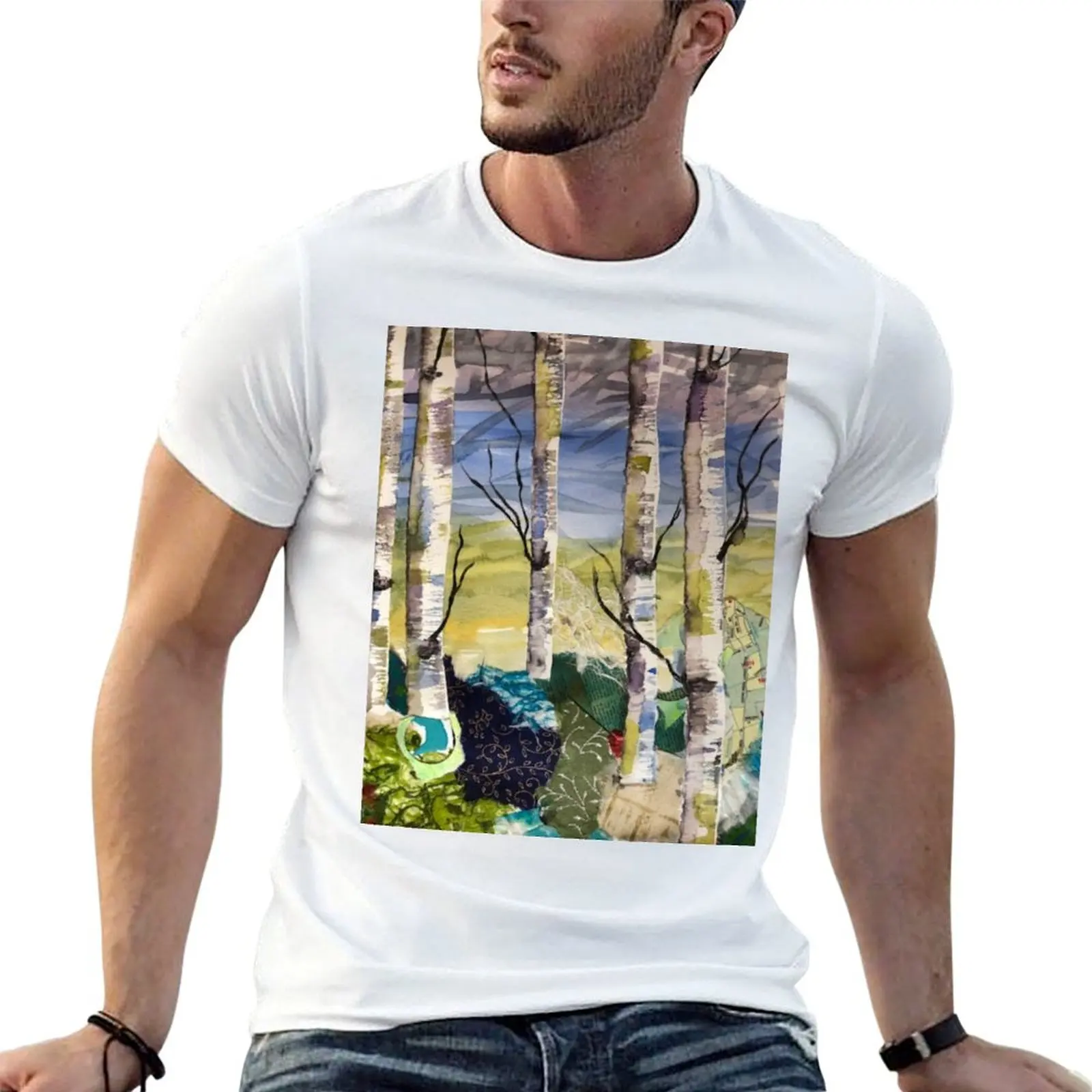 Evening Sky Birch T-Shirt No Iron Casual Short Sleeve Top