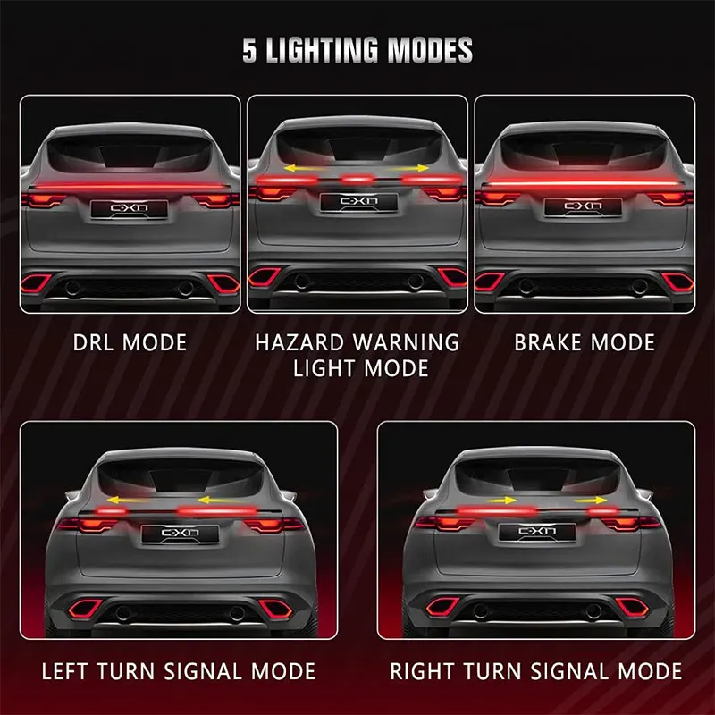 Car Carbon Rear Spoiler Sticker Led Strip Brake Light Turn Signal Lamp Flowing Waterproof Rear Tail Lights Car Rear Spoiler 12V