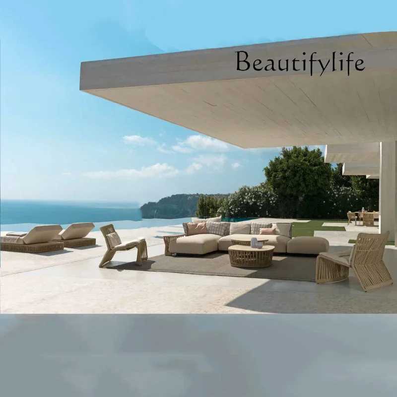 XX Hotel Garden Sun Loungers Outdoor Exterior Aluminum Rope Chaise Lounge Chair Sunbed