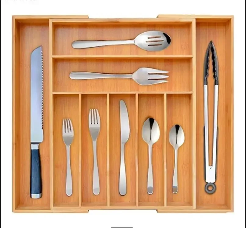 Adjustable Drawer Divider Tray Bamboo Storage Box Cutlery Storage Tray Grocery Organizer Multi-grid Disk Home Storage Organizer