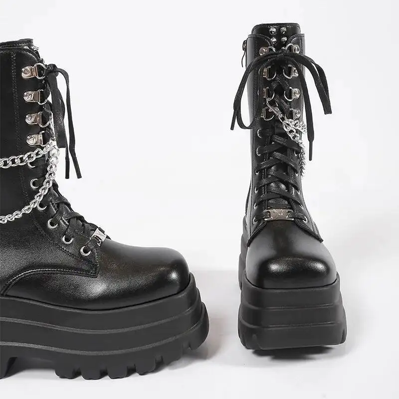 8 سنتيمتر الأحذية سميكة سوليد المرأة أحذية بوت قصيرة فاسق Y2K الأحذية تأثيري الارتفاع زيادة الأحذية الدانتيل يصل الأحذية TGCF تأثيري الأحذية #3