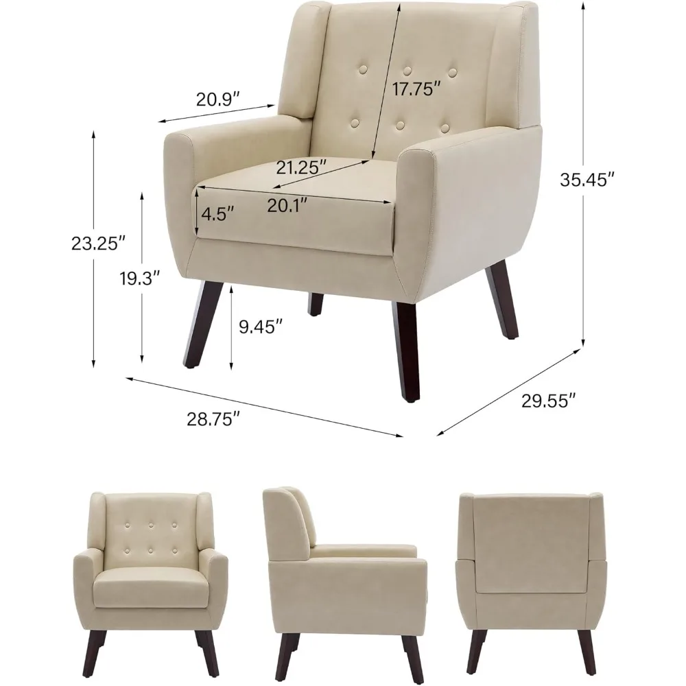 كرسي حديث من منتصف القرن - كرسي بذراعين من جلد البولي يوريثان لغرفة المعيشة، أريكة نادي منجدة مريحة، تصميم كرسي بذراعين فردي #2