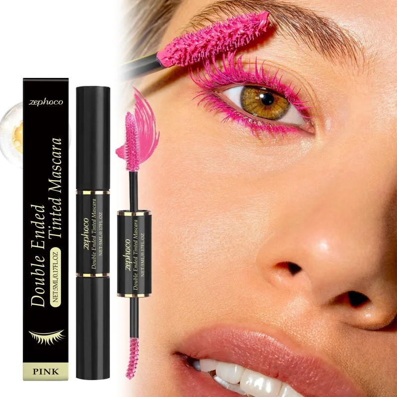 ماسكارا وردية ذات فرشاة مزدوجة 2 في 1 مكثفة للرفع والتجفيف السريع مناسبة لجميع المناسبات
