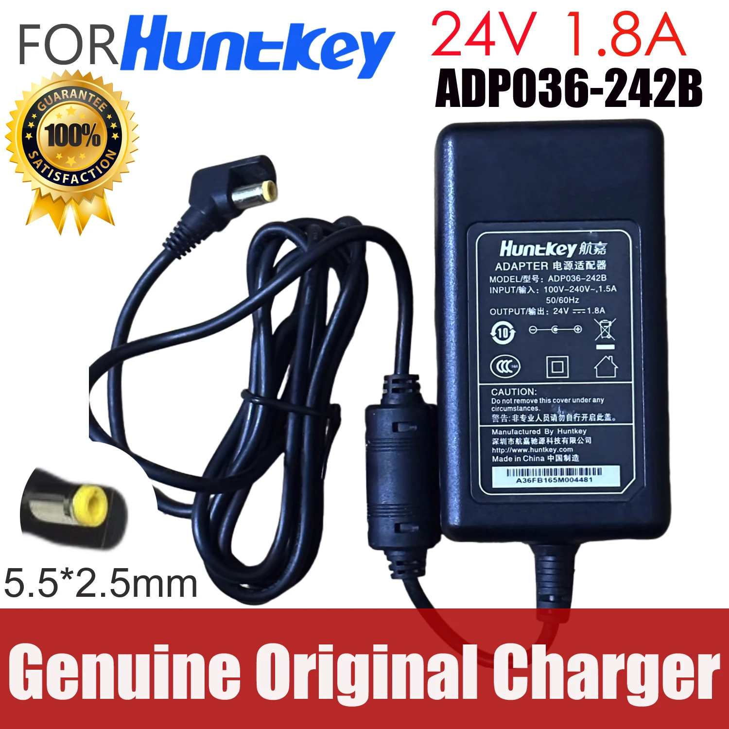 

Genuine HUNTKEY ADP036-242B Power Supply 24V 1.8A AC Adapter Charger 5.5*2.5mm DC Plug