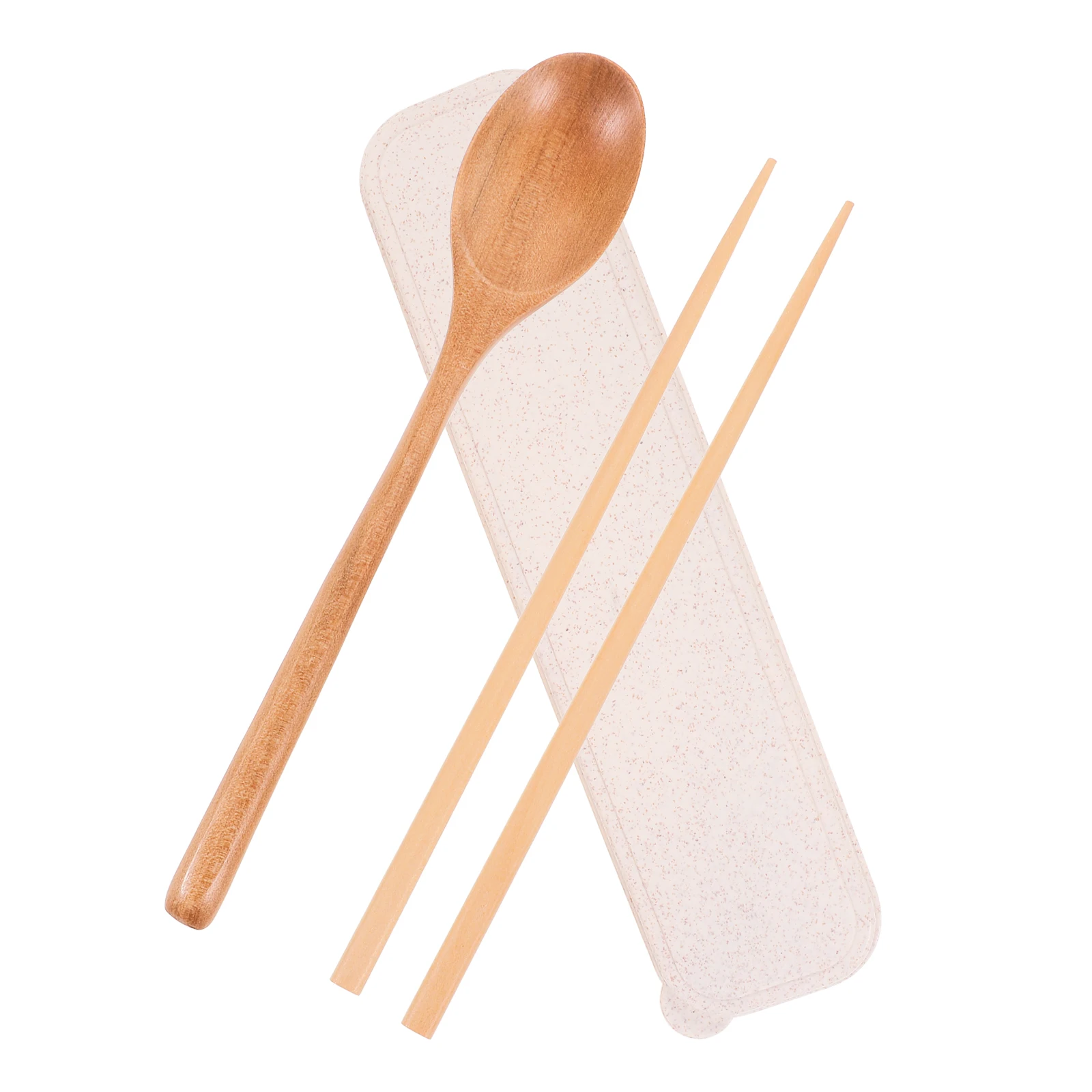 

3pcs Portable Wooden Tableware Set Beechwood Nanmu Travel Lunch Spoon Chopsticks Case Kids Storage Box Lightweight Outdoor