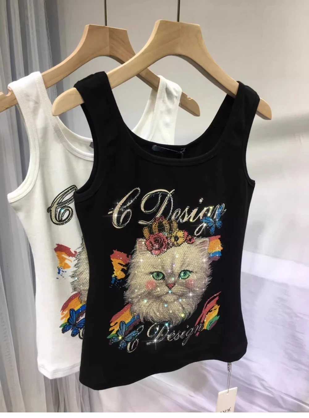 

Plus Size Summer Top New Fashion Design High-quality Hot Diamond Cat Casual Women Vest