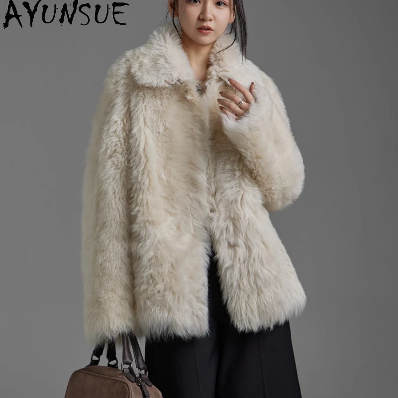 AYUNSUE Natural Sheepskin Fur Coat Winter Jackets 2025 Mid-length Real Leather Jacket Women Luxury Clothing Female Шуба Женская