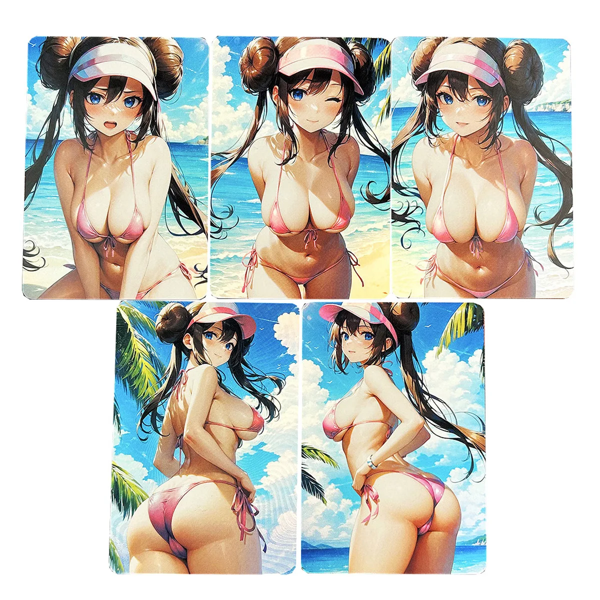 

5Pcs/set Diy Self Made Ptcg Rosa Swimsuit Kawaii Collection Card Refraction Color Flash Anime Female Characters Card Gift