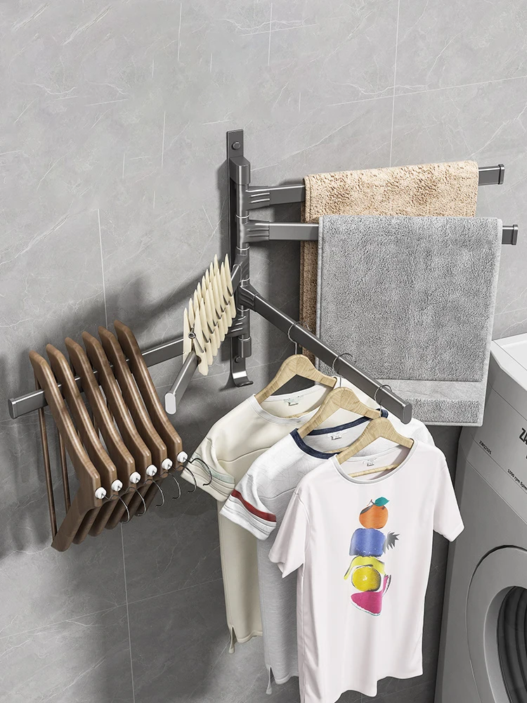 

Double Bathroom Towel Rack Swivel Towel Drying Rack Wall Mount Towel Rail Bathroom Towel Holder Rotatable Towel Hanger Organizer