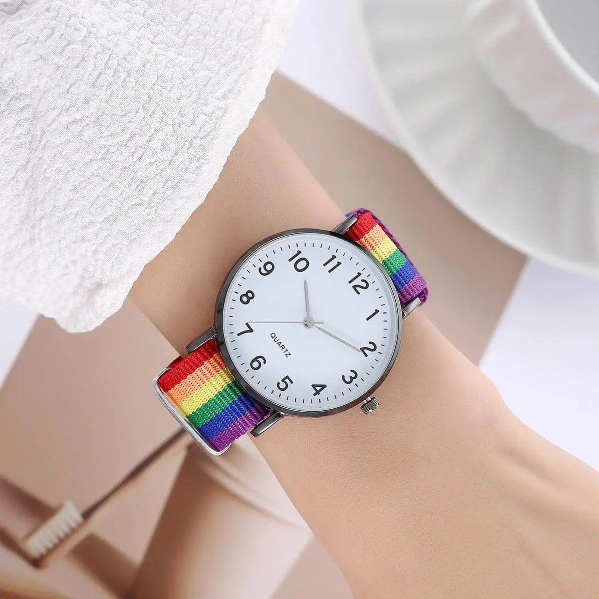 Rainbow color ultra-thin canvas strap 12 digital watch