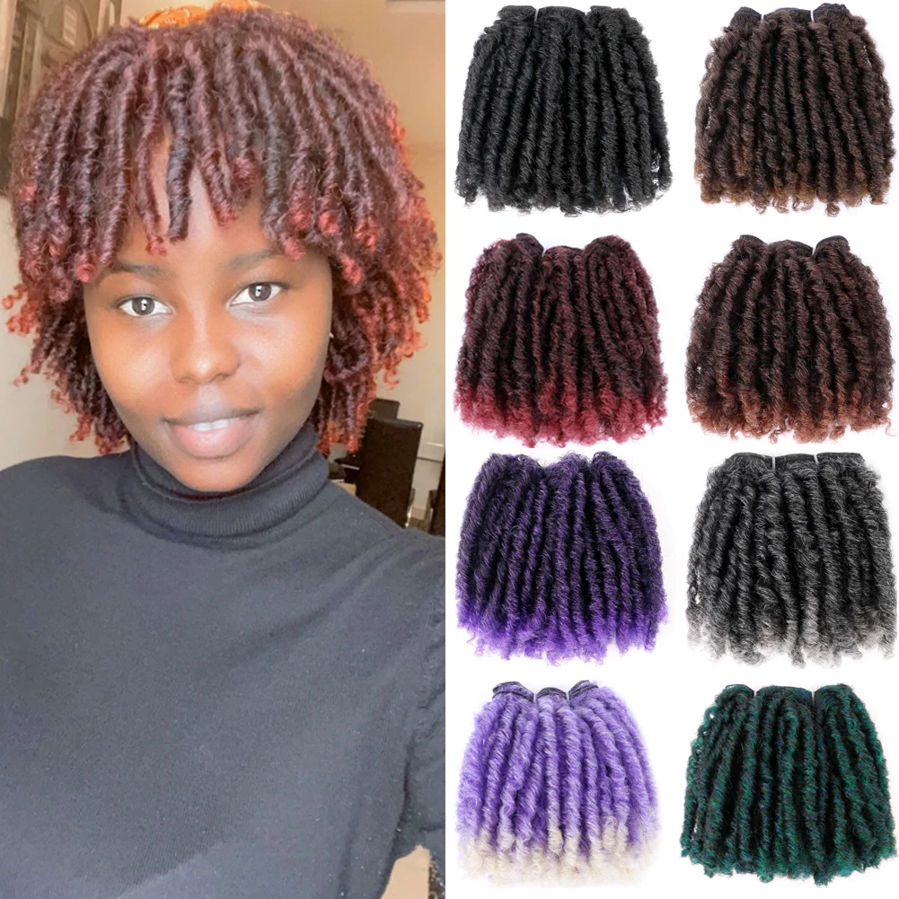 

6 Inch 4Pcs/Lot Dreadlocks Hair Weave Bundles Extensions Synthetic Afro Twist Hair Extensions Black Ombre Brown Bug Purple Blue