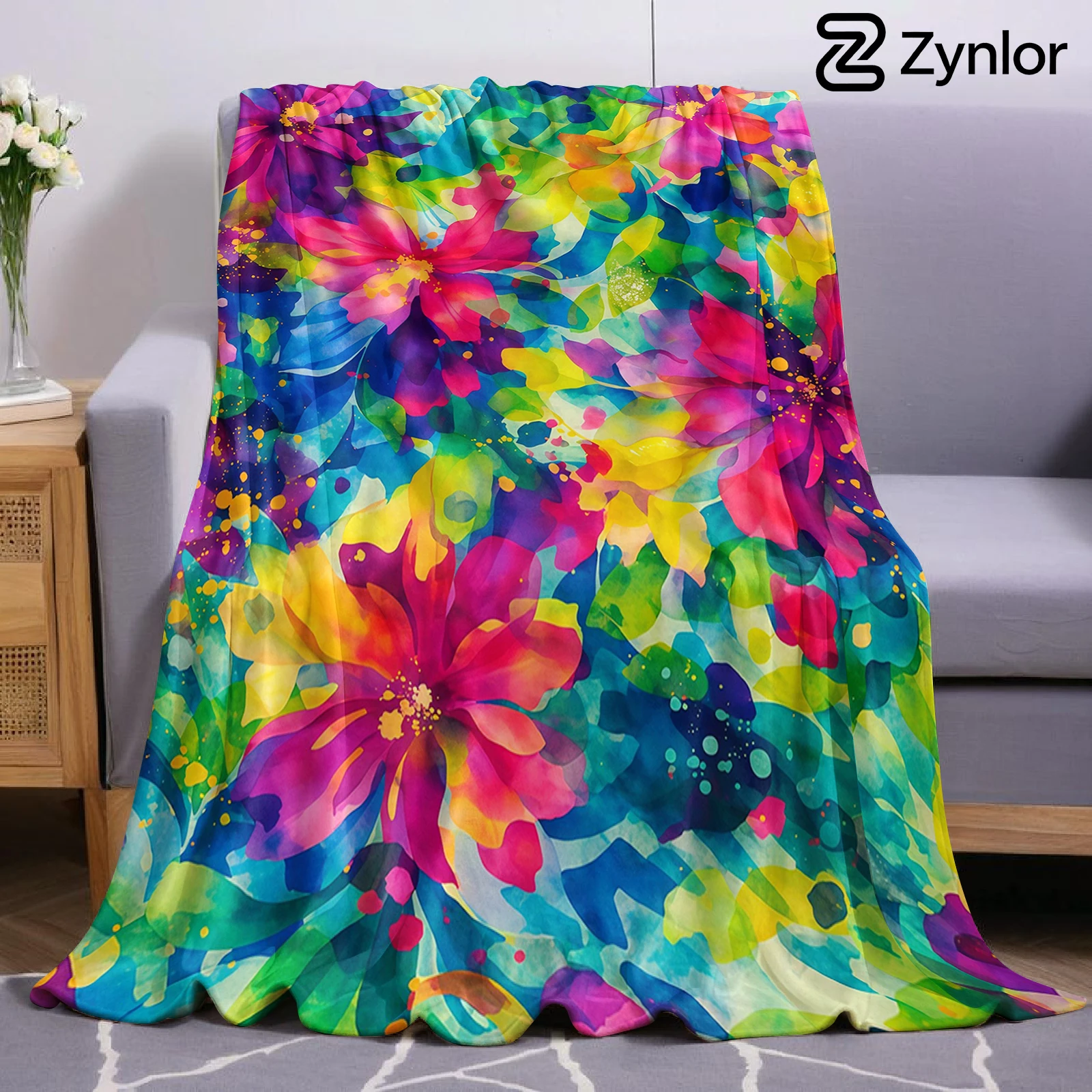 Watercolor Floral Ultra Soft Sherpa Fleece Blanket Fluffy Warm Thick Throw for Sofa Bedroom Couch Holiday Home Decor Gift