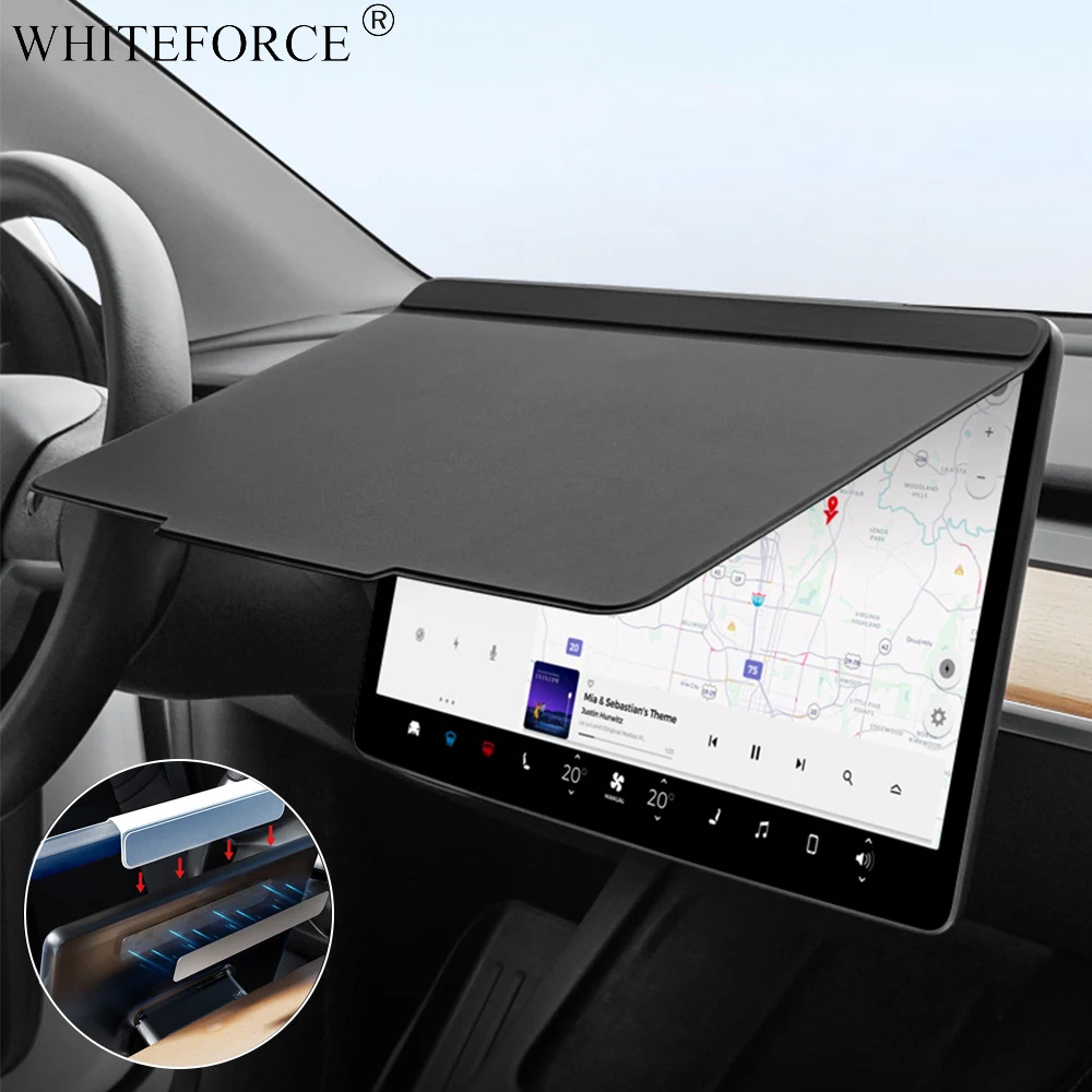 For Tesla Model 3/Y 2021-2024 Sunshade Screen Protector Waterproof Navigation Dust Case Anti-UV Sunshade Screen Protection Cover