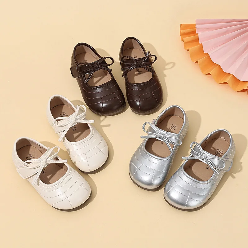 

Children Leather Shoes Sweet Soft Bottom Fashion Girls Princess Dress Shoes with Butterfly-knot Children Flats Performance Shoes