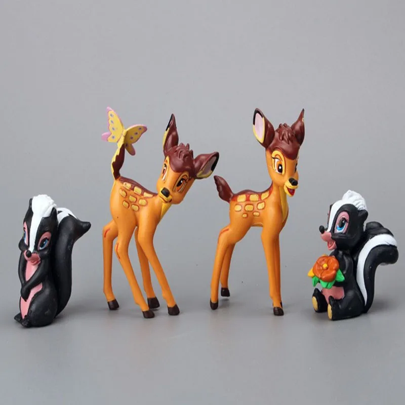 7Pcs Cartoon Bambi Deer Animal Toys PVC Action Figures Rabbit Squirrel Handmade Model Dolls Ornament Gifts For Kids Friends