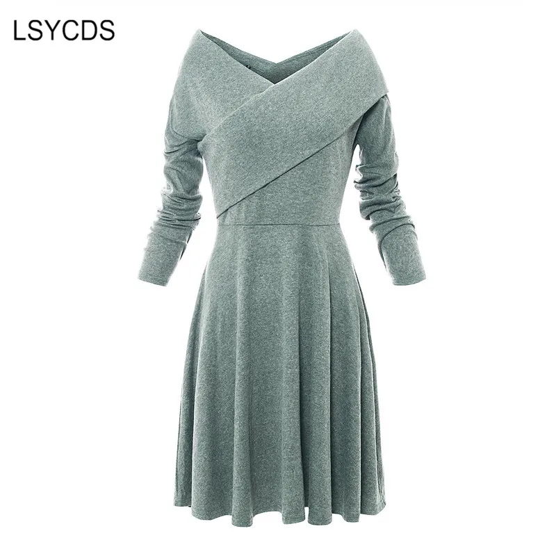 Dress Women Long Sleeve 2024 Autumn Winter Sexy V-Neck Big Swing Ladies Dresses Work Party Vintage 50s 60s Retro Vestidos