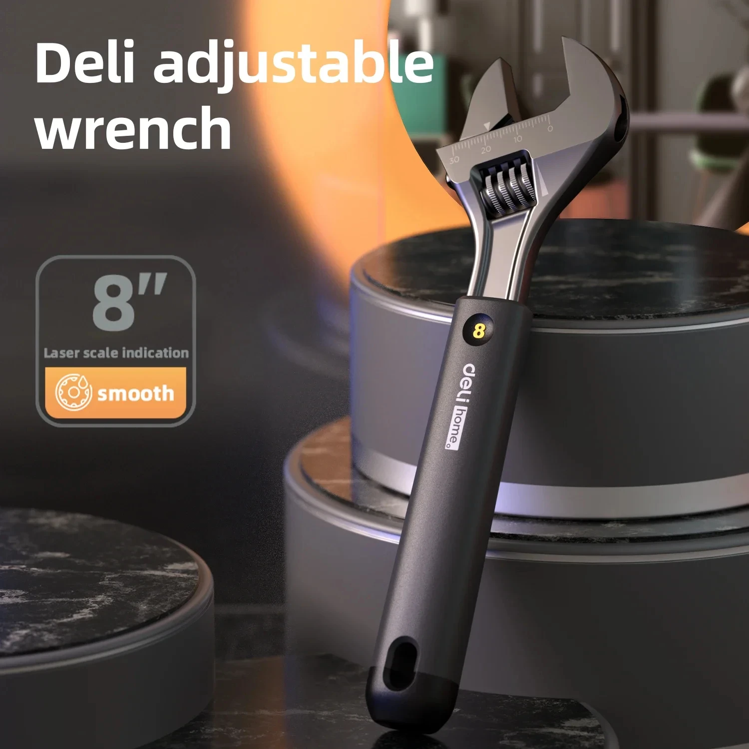 Deli Verstellbarer Schraubenschlüssel, mehrfarbig, 1 Stück, 20,3 cm, multifunktionaler, gummierter, rutschfester Griff, Elektriker-Reparatur-Handschlüssel – Detail 7