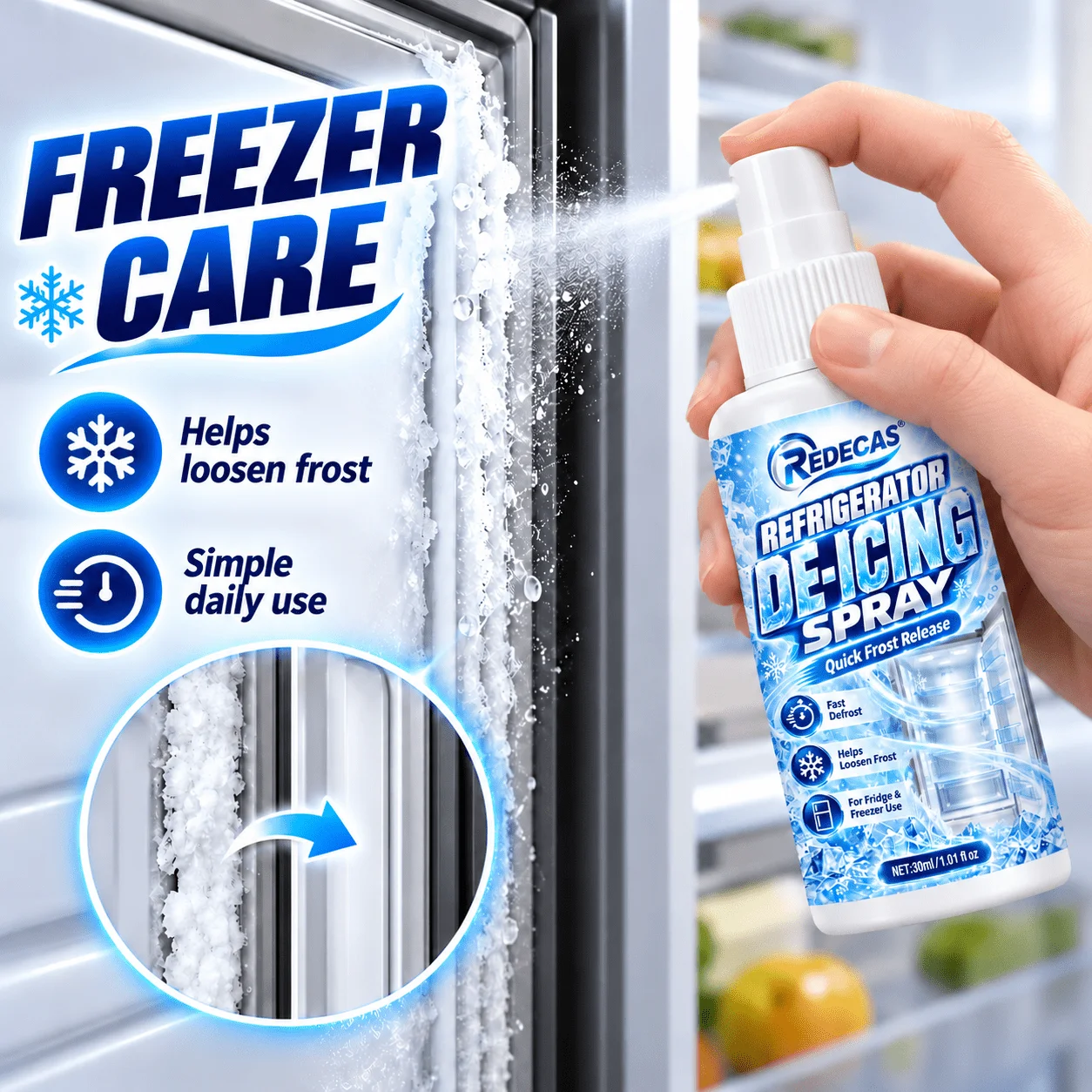 RV Fridge De-Icing De-Frosting Spray, Removes Freezer Frost Build Up, for RV Home Upright Fridge Chest Freezer Mini Kitchen
