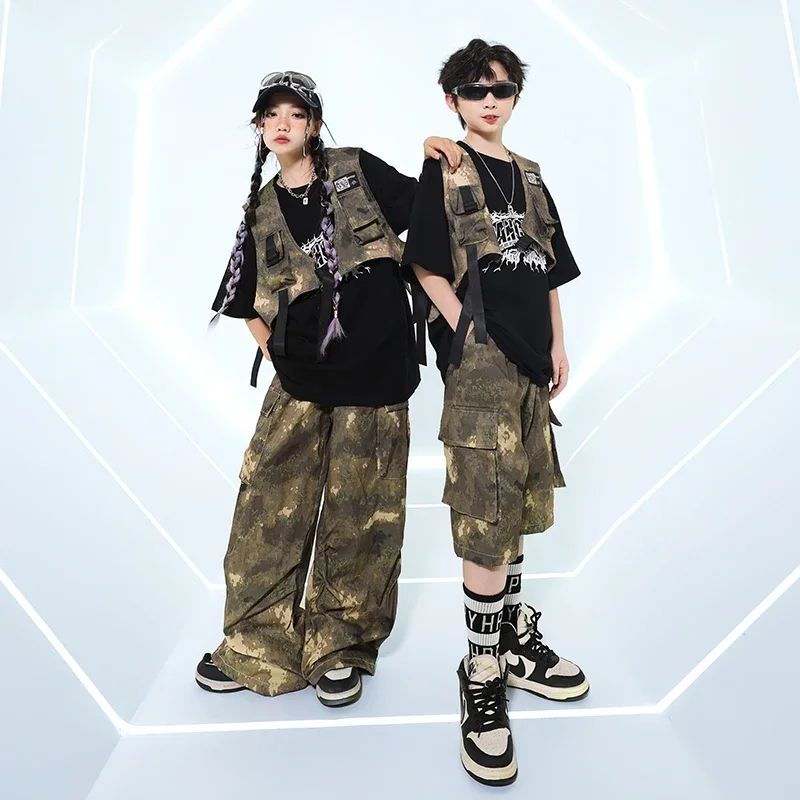 Hip Hop Jungen T-shirt Camouflage Cargo-Shorts Mädchen Kühlen Crop Top Streetwear Kinder Street Dance Hosen Kostüme Kind Jazz Kleidung