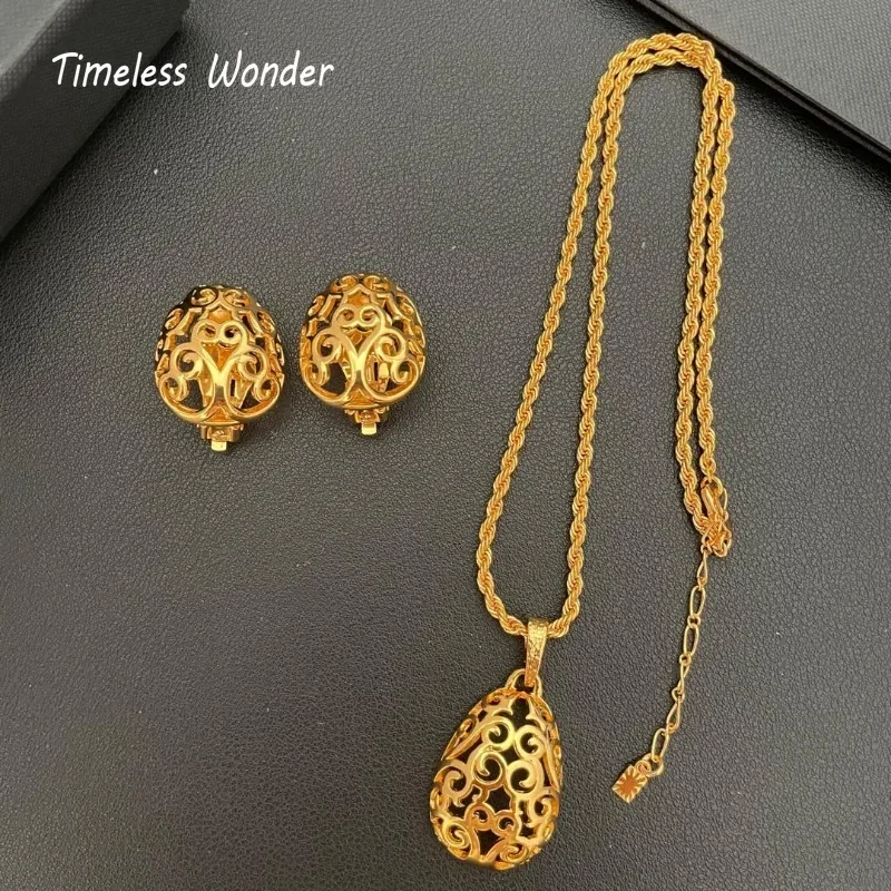 Timeless Wonder Retro Brass Geo Charm Chains Necklaces for Women Designer Jewelry Goth Runway Luxury Rare Top Simple Set 4526