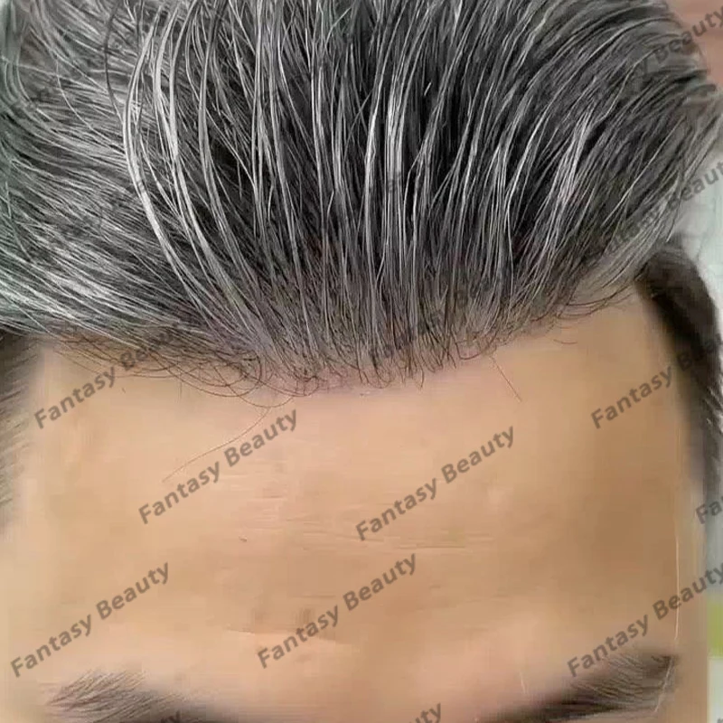 Undetectable 1B40 Grey Human Hair Men Toupee Natural Hairline 100% Human Hair Full Vlooped Skin Base Man Hair System Prosthesis