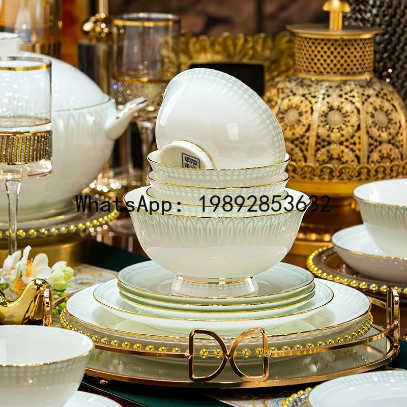 

x-14 High-end Bone Porcelain Dinnerware Set, Complete Gift Ceramic Simple Bowl and Chopstick Set for Home Use, Wholesale