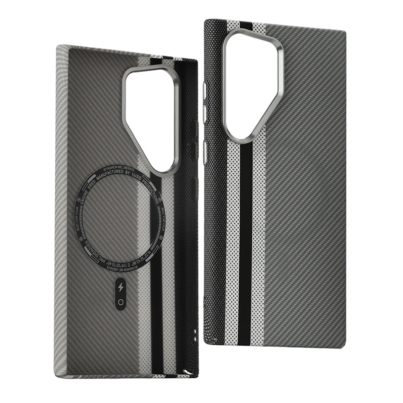 Carbon Fibre Wireless Charging MagSafe Case for Samsung Galaxy S24 S23 Ultra S24 Plus Alloy Lens Magnetic Hard Back Cover