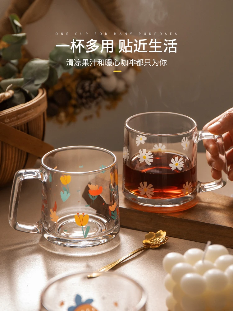 Cute Creative Portable Flower Glass Cup Round Coffee Tea Cups and Mugs Drinking Glasses Waterbottle Szklanki Drinkware Tea Cup