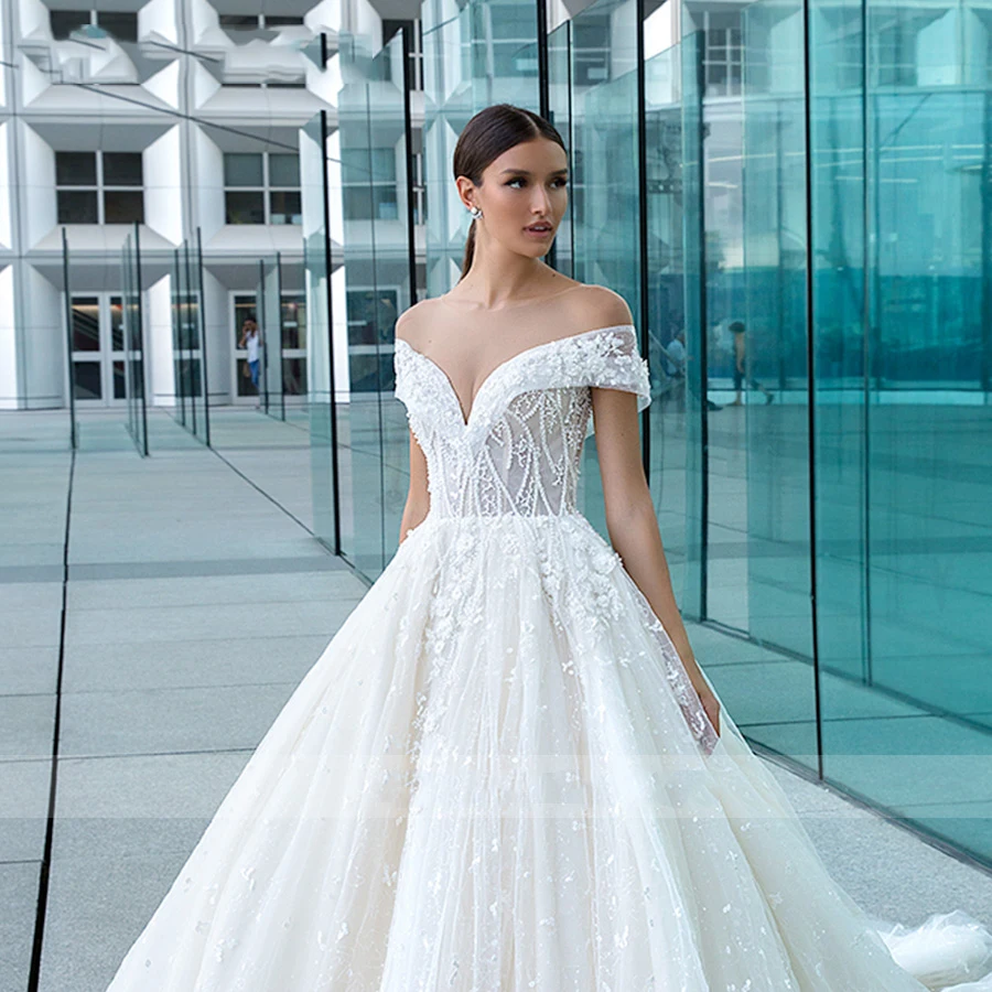 Sexy querida rendas vestidos de casamento das mulheres com decote em v decalque princesa festa formal de casamento 2023 fora do ombro frisado romântico nupcial