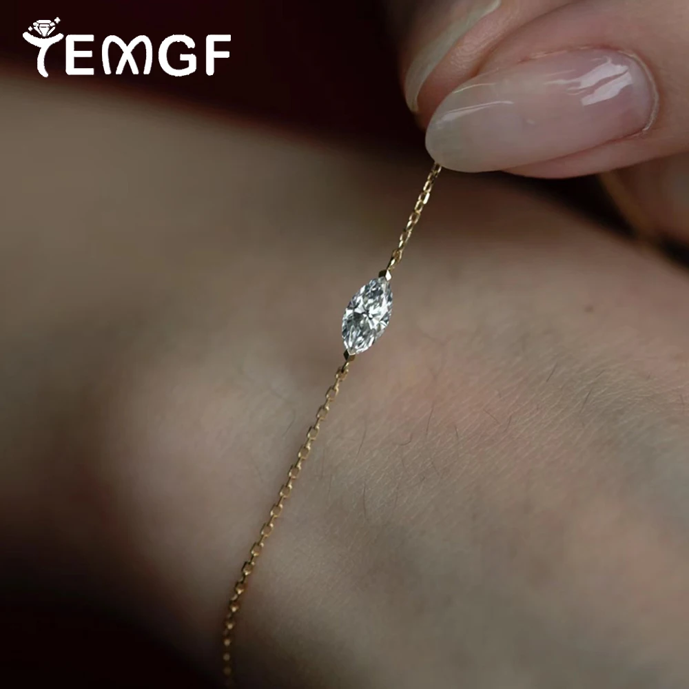 

TEMGF Triangle/Olive Cut Zircon Bracelets 925 Sterling Silver Plated K Gold Fine Jewelry for Women Daily Stacked Wrist Ornament
