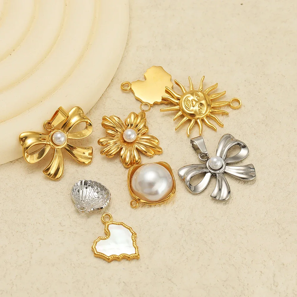 5pcs Stainless Steel Gold Bowknot Pendants Enamel Shell Charms DIY Jewelry Supplies Children Necklace Earrings Making Findings