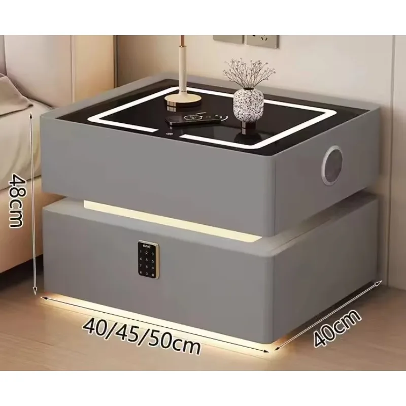 Smart wireless charging bedside table led light fingerprint lock 2 drawers bedside table cabinet bedroom furniture