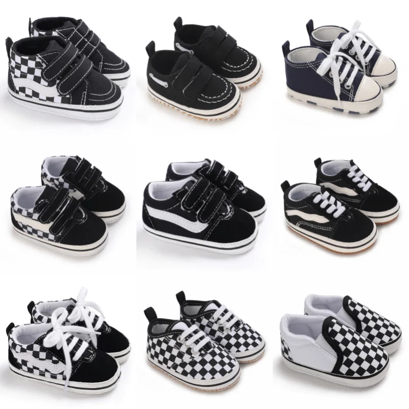 

Fashionable Classic Boys and Girls Baby Shoes Checkerboard Casual Sports Shoes Soft Sole Lightweight Baby Walking Shoes 0-18M