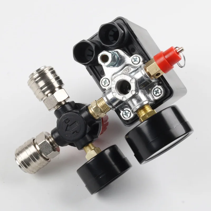 Air Compressor Pressure Regulator Switch 220V - Control Valve with Pressure Gauge Connector, Pneumatic Quick-Response Part