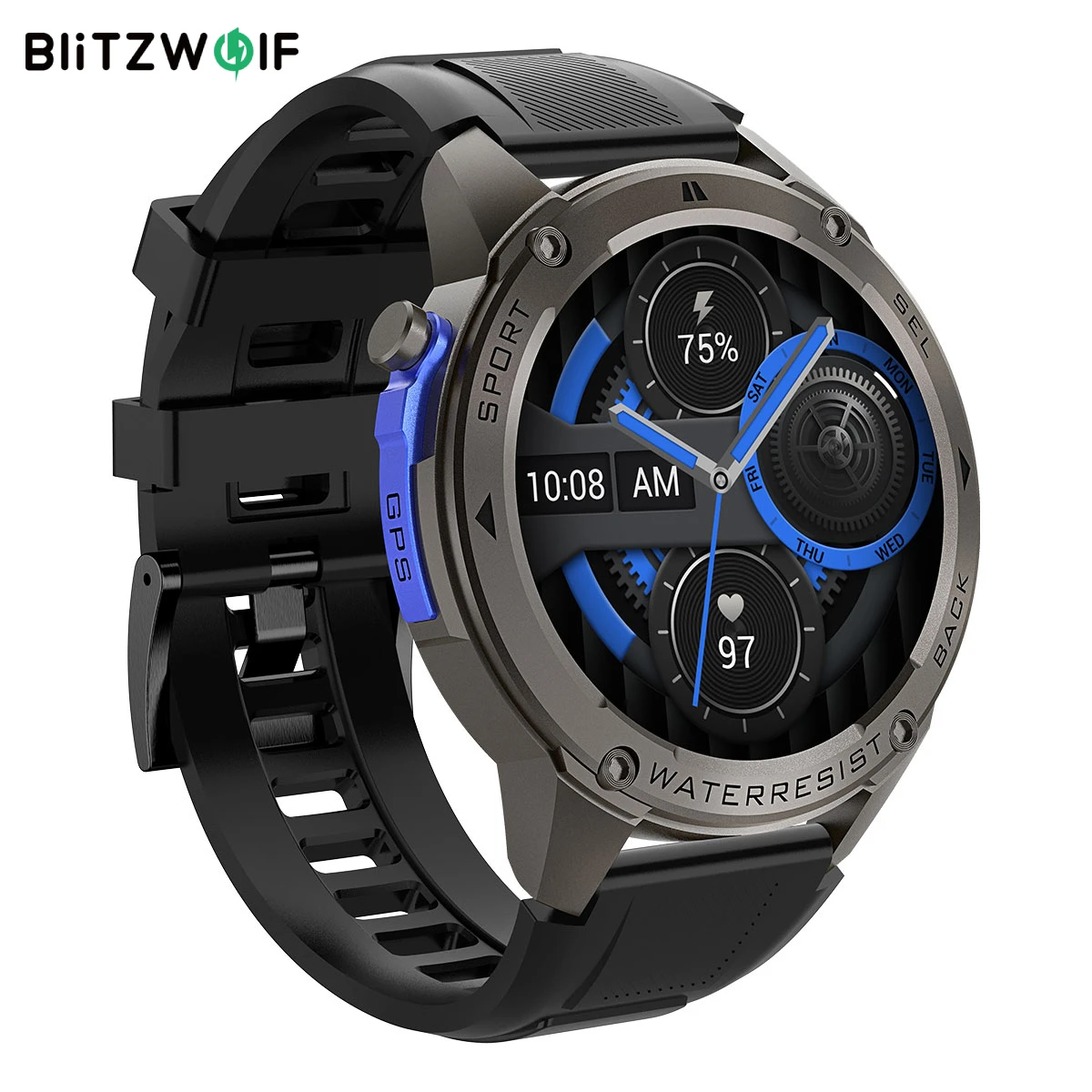 블리츠울프 BW-보이저1 1.43인치 AMOLED GPS 더블 스트랩 나침반 & 기압계 10ATM 방수 블루투스 통화 스마트워치