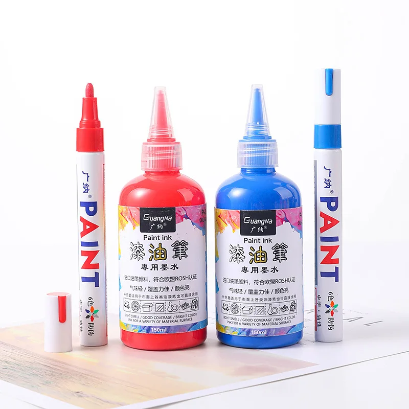 12Color 150ml Paint Pen Refilling Ink Oil-based Waterproof Painting Graffiti DIY Paint Pen Universal Filling Liquid Art Supplies