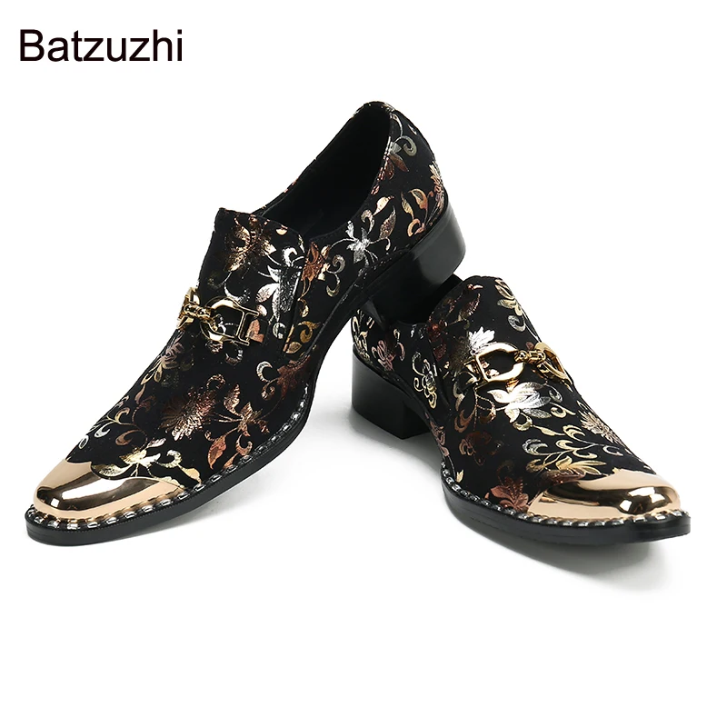 

Batzuzhi Luxury Black Suede Dress Shoes Men 2022 New Men's Shoes Gold Metal Toe Party, Business and Wedding Shoes for Man, 37-46