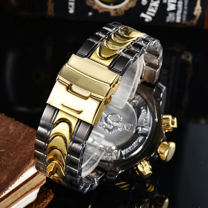 Fashion New Men\'s Quartz Watch with Joker Pattern Large Plate Multi functional Alloy Strap Waterproof Quartz Casual Business Wat