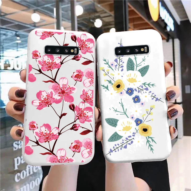 Vintage Flowers Leaves Plant Rose Phone Cases For Samsung Galaxy S10 + Plus S10e Shockproof Fundas Silicone Protective TPU Cover