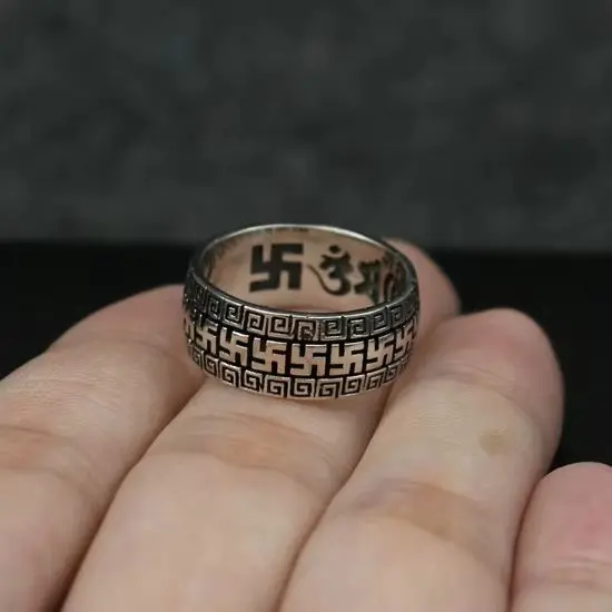 

925 sterling silver six character truth ring retro Thai silver jewelry personality ring versatile and domineering personality fo