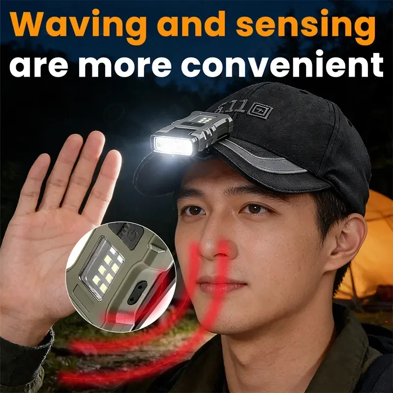 180 Degree Rotating LED Work Light with Purple Induction Warning Emergency Hat Clip Lamp Strong Beam for Fishing and Repair