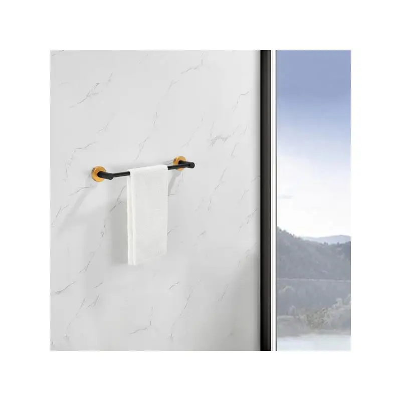 مجموعة أدوات المناشف المكونة من 6 قطع من الألومنيوم السميك، مثبتة على الحائط، 24 بوصة، لمسة نهائية باللونين الأسود والذهبي، مثالية لترقية أجهزة الحمام