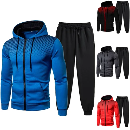 Imagen 1 del producto Chándal para hombre, conjunto de Sudadera con capucha y cremallera, pantalones de chándal deportivos informales, ropa para correr, 2024