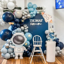 132PCS Space Themed Party Latex Balloon Chain Set Blue Boy's Astronaut Rocket Foil Balloon Baby Shower Birthday Party Decoration