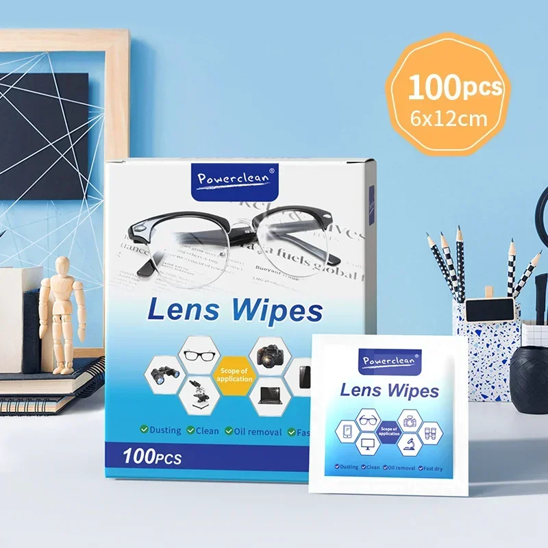 100 Toallitas Húmedas para Limpiar Lentes, Gafas de Sol y Pantallas de Celulares, Prehumedecidas, Envueltas Individualmente, Sin Rayones ni Manchas