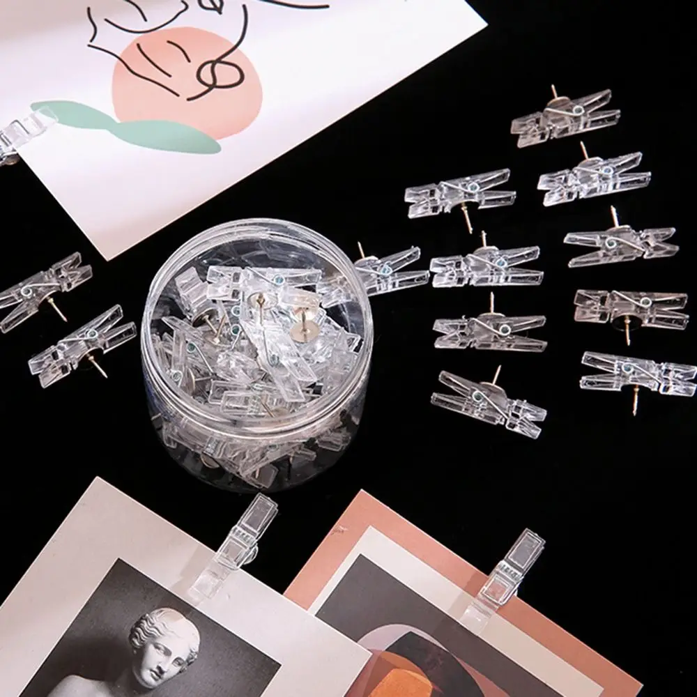 20 unids/caja Mini clavos de pulgar con Clip transparente, chinchetas transparentes portátiles duraderas, clavos de botón multifuncionales resistentes al desgaste
