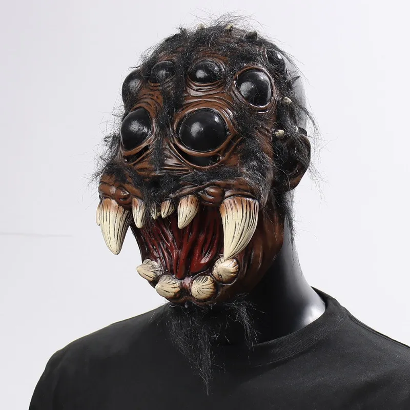 Halloween Horror Monster Mask Realistic Latex Full Face Mask with Multiple Eyes and Fangs Cosplay Prop